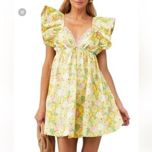 For Love And Lemons Floral Mini Dress - Yellow and White